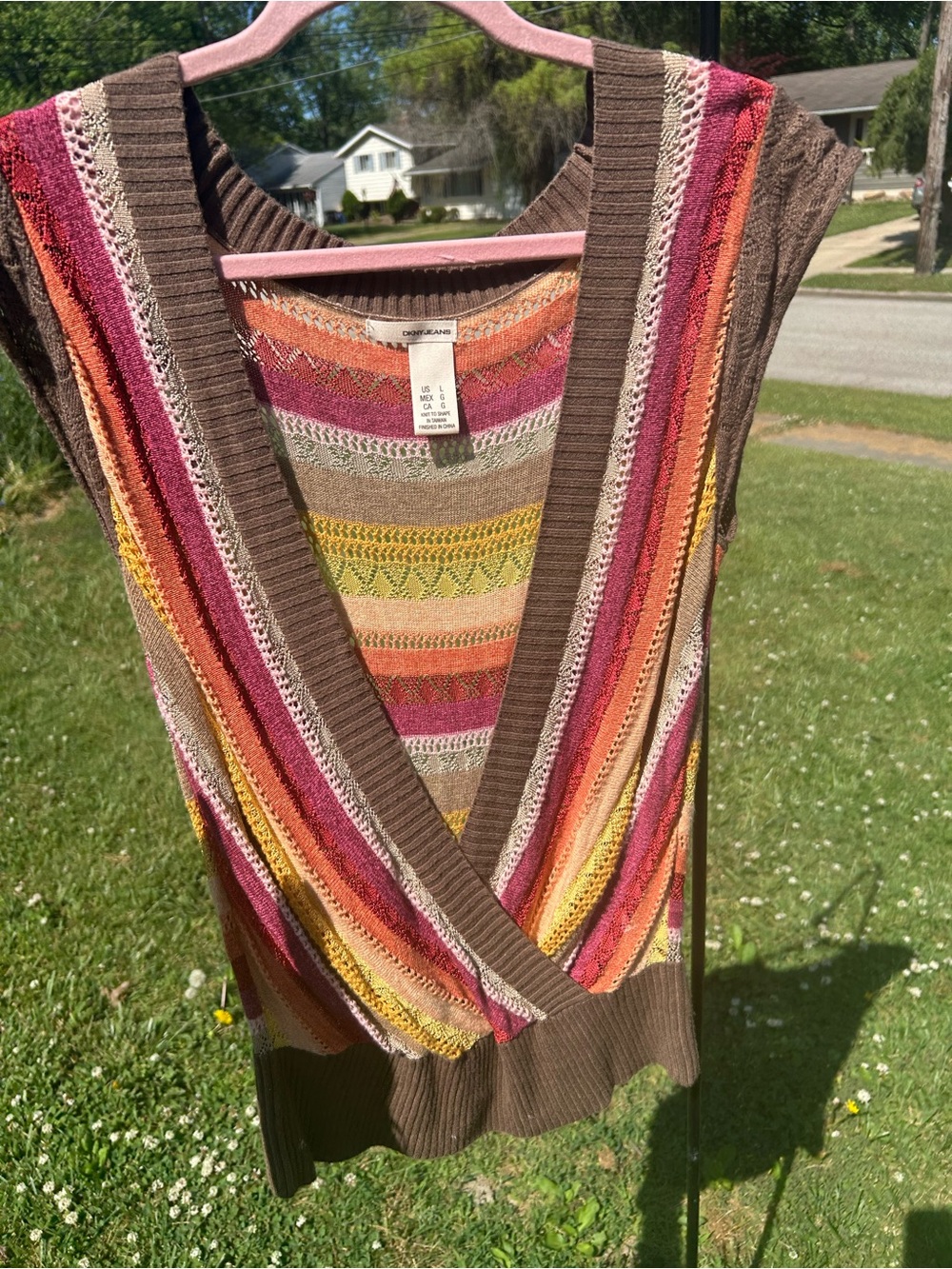 Vintage DKNY striped faux wrap knit top